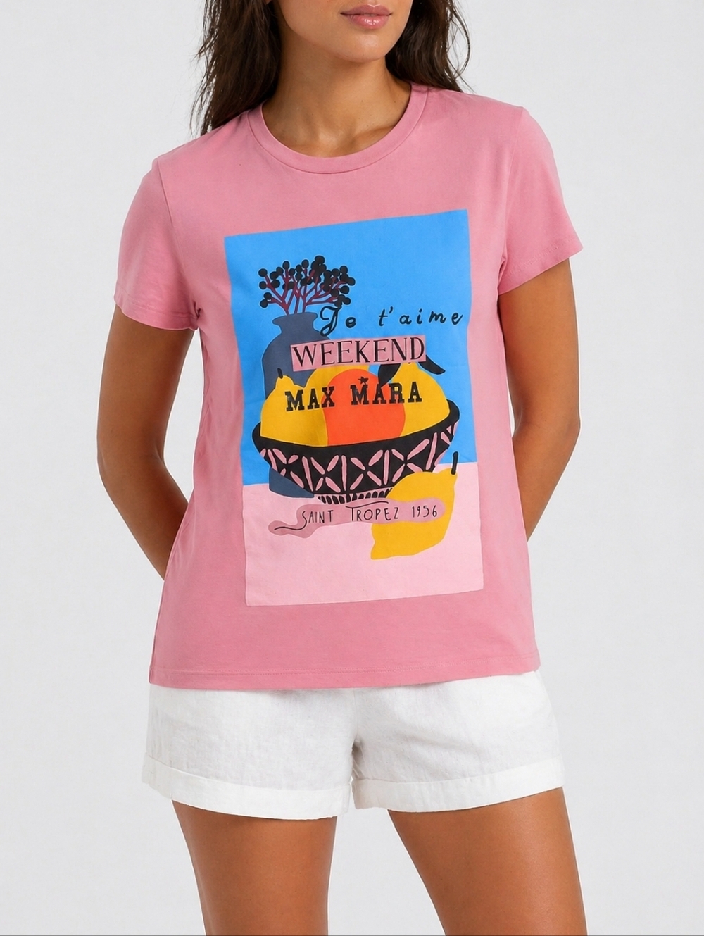 Weekend Max Mara Saint Tropez Graphic Tee Pink Cotton Logo Shirt Size S